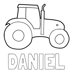Online izdelana pobarvanka - Pobarvanka imena DANIEL in otroška pobarvanka traktorja