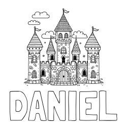 Online izdelana pobarvanka - Pobarvanka imena DANIEL in pobarvnaka velikega gradu