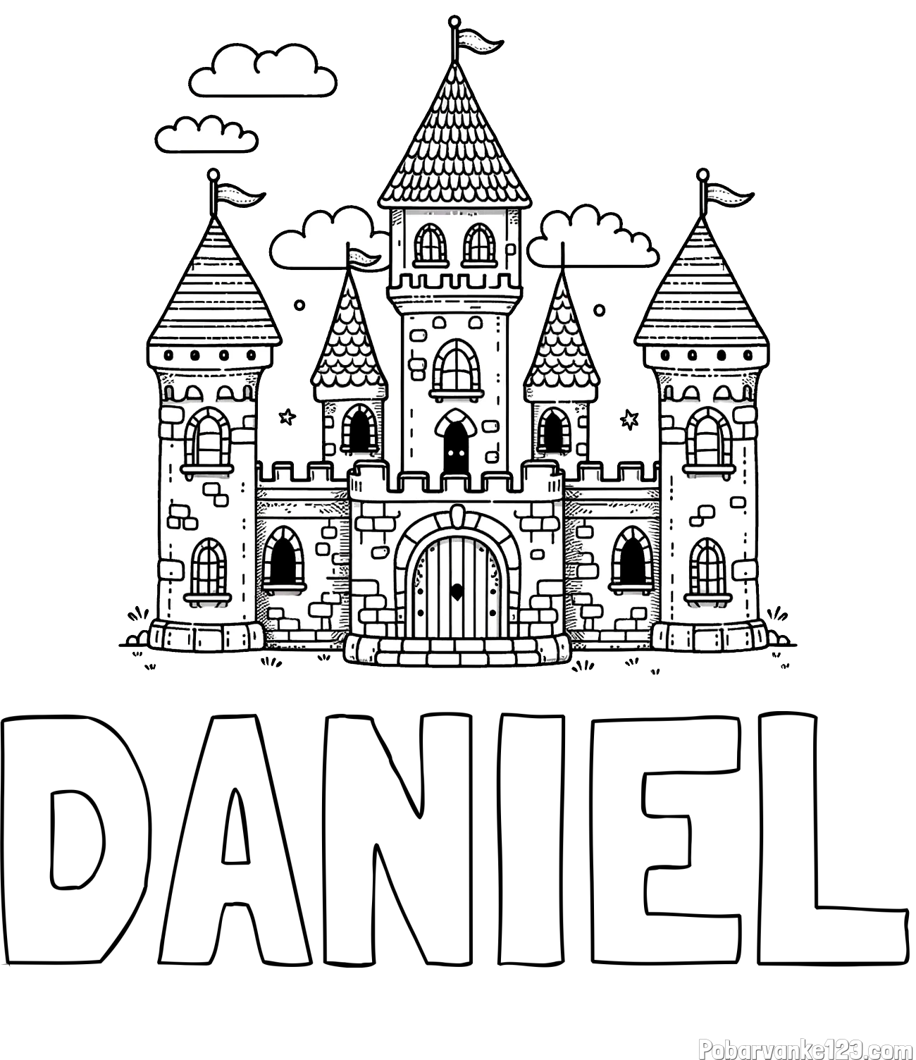 Pobarvanka imena DANIEL in pobarvnaka velikega gradu