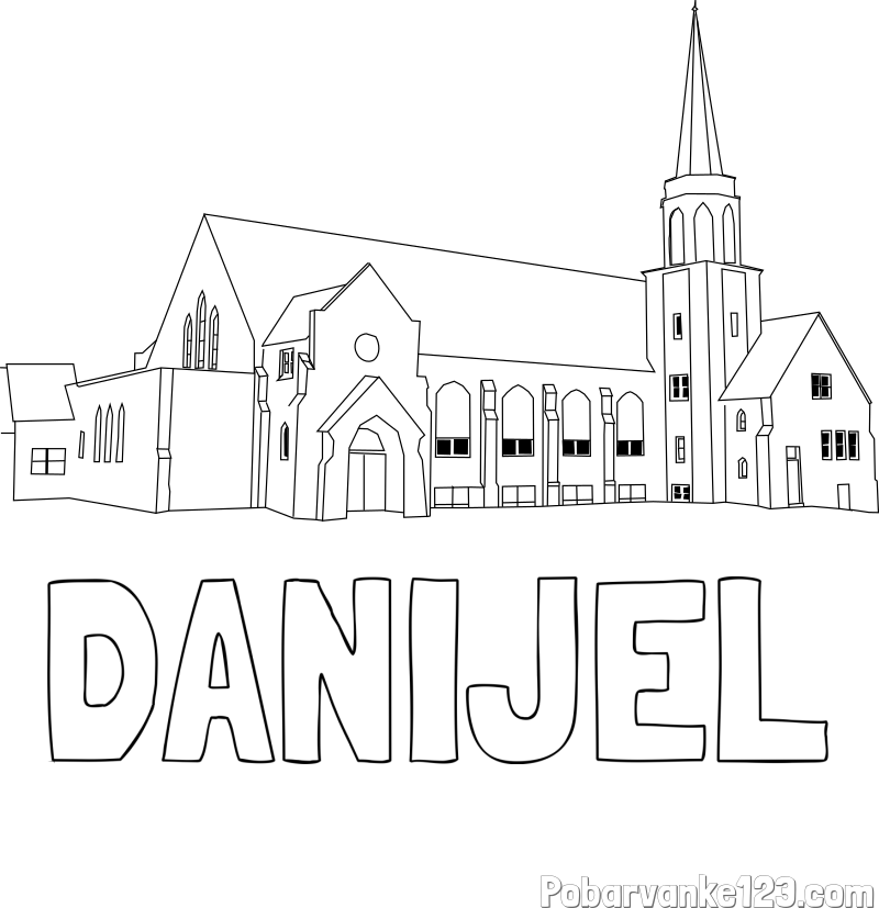 Pobarvanka imena DANIJEL in pobarvanka velike cerkve