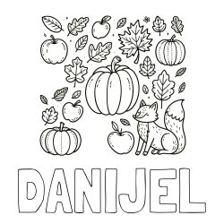 Online izdelana pobarvanka - Pobarvanka imena DANIJEL in pobarvanka z motivom jeseni