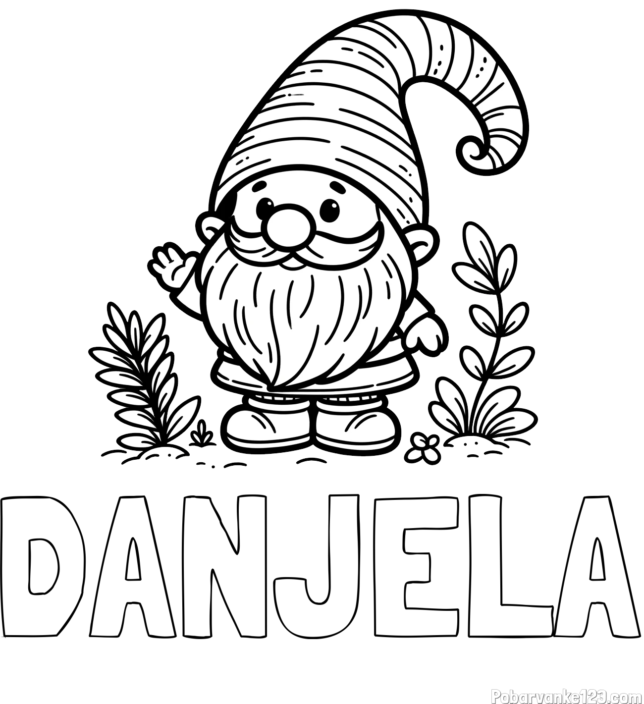 Pobarvanka imena DANJELA in pobarvanka prijaznega škrata oz. palčka