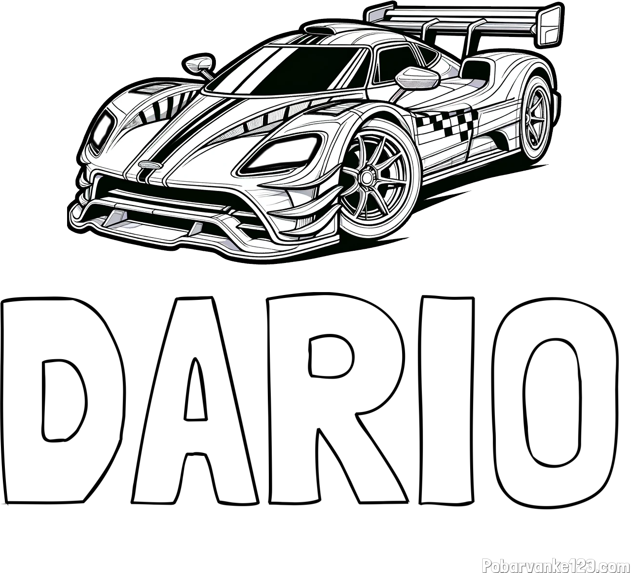 Pobarvanka imena DARIO in pobarvanka modernega športnega avtomobila