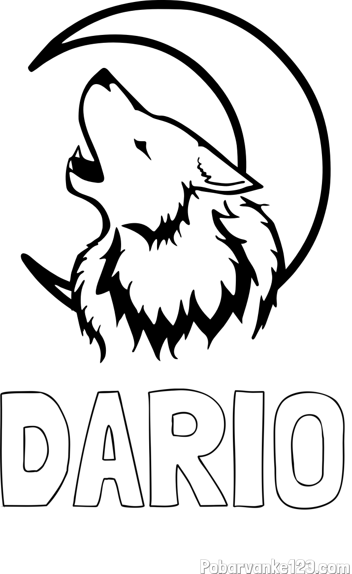 Pobarvanka imena DARIO in pobarvanka volk in lune