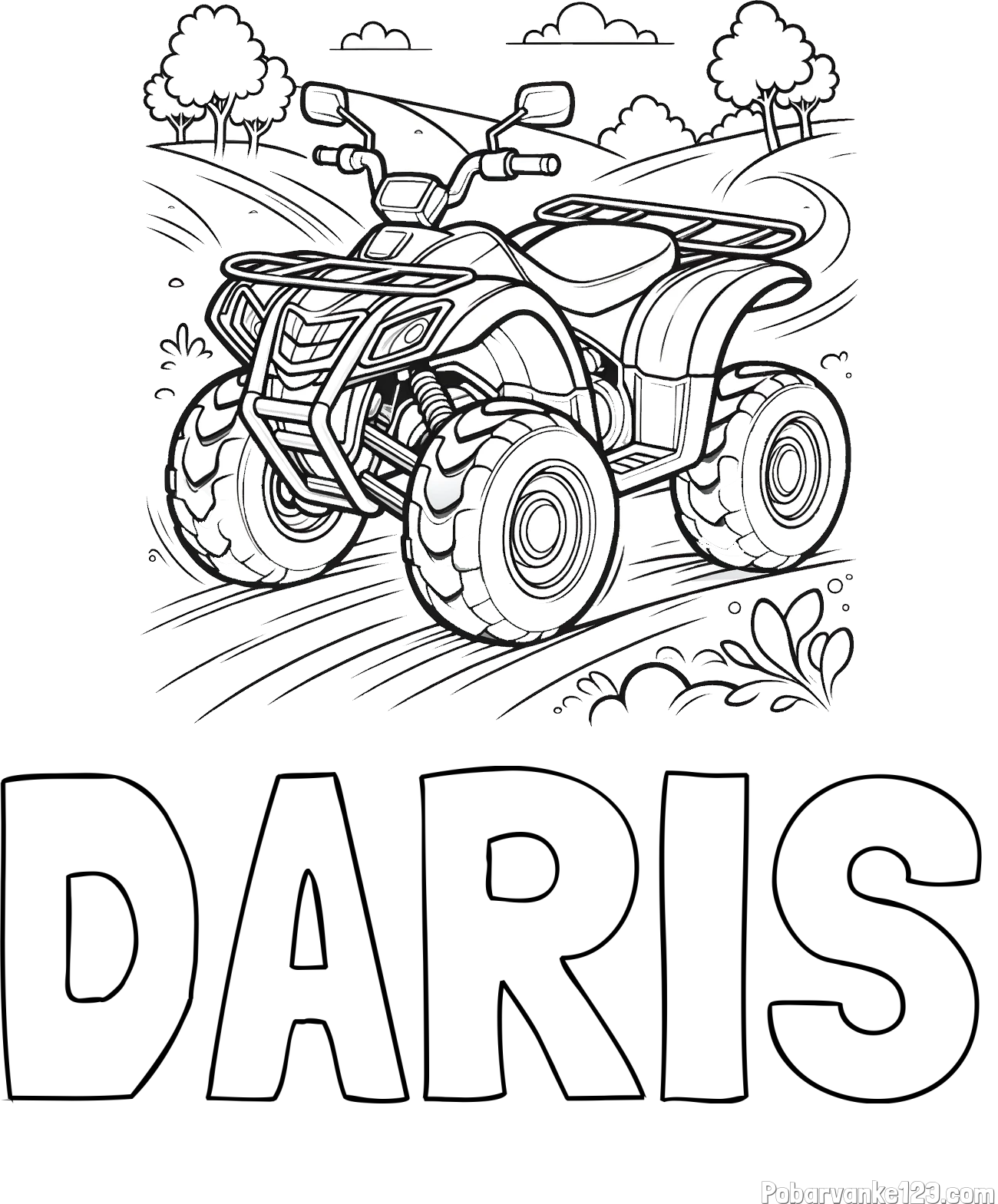 Pobarvanka imena DARIS in pobarvanka štirikolesnika na cesti