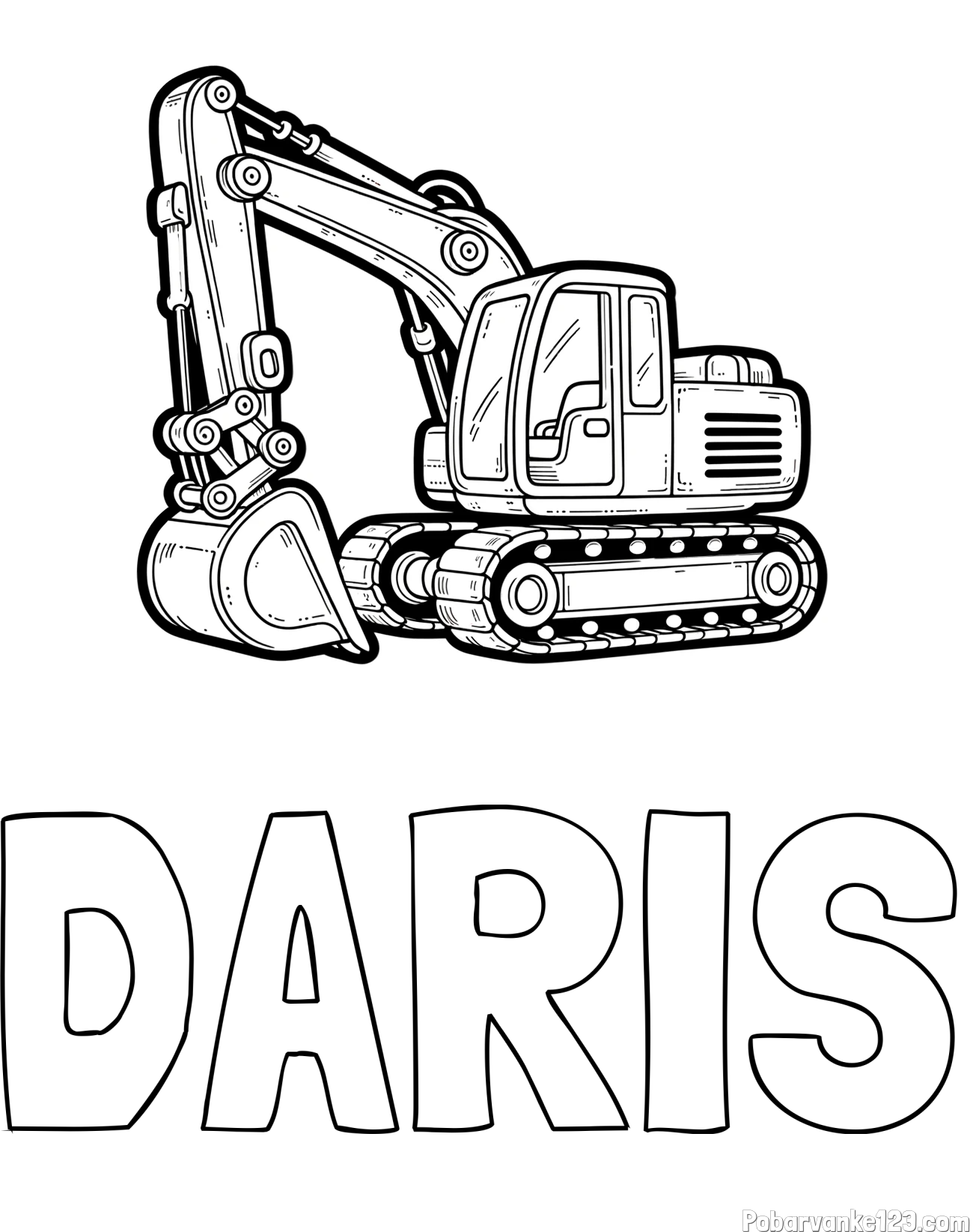 Pobarvanka imena DARIS in pobarvanka velikega delovnega stroja - bagra