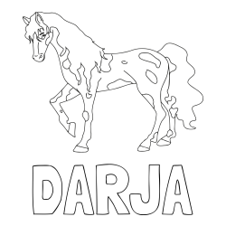 Online izdelana pobarvanka - Pobarvanka imena DARJA in pobarvanka lisastega konja