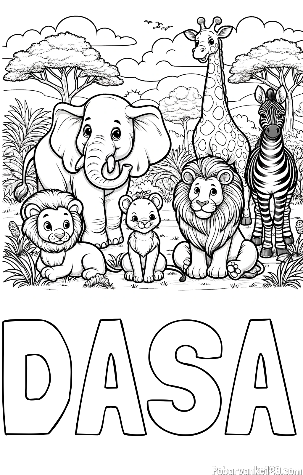 Pobarvanka imena DAŠA in pobarvanka ljubkih živali