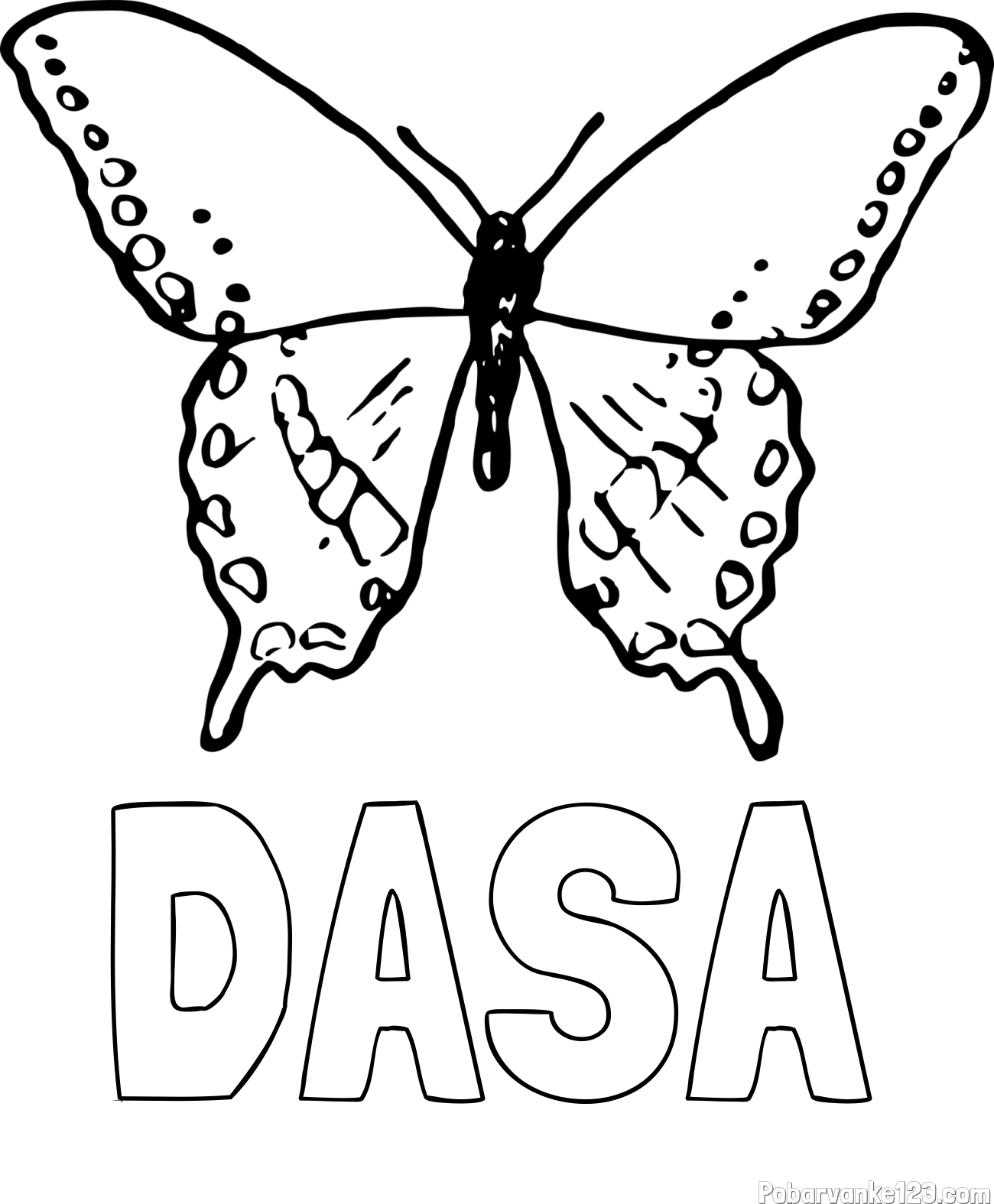 Pobarvanka imena DAŠA in starejša in preprosta pobarvanka metulja