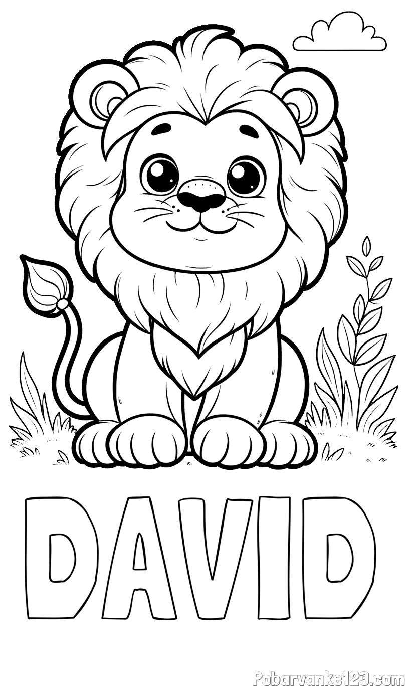 Pobarvanka imena DAVID in pobarvanka ljubkega leva