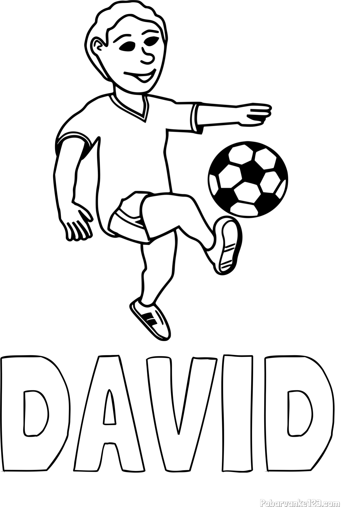 Pobarvanka imena DAVID in pobarvanka nogometaša, ki brca žogo