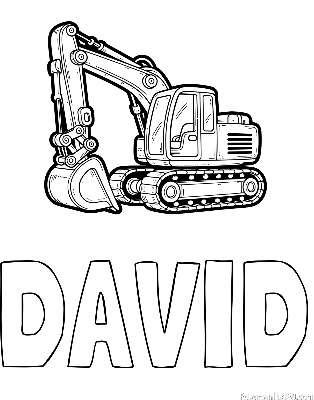 Pobarvanka imena DAVID in pobarvanka velikega delovnega stroja - bagra