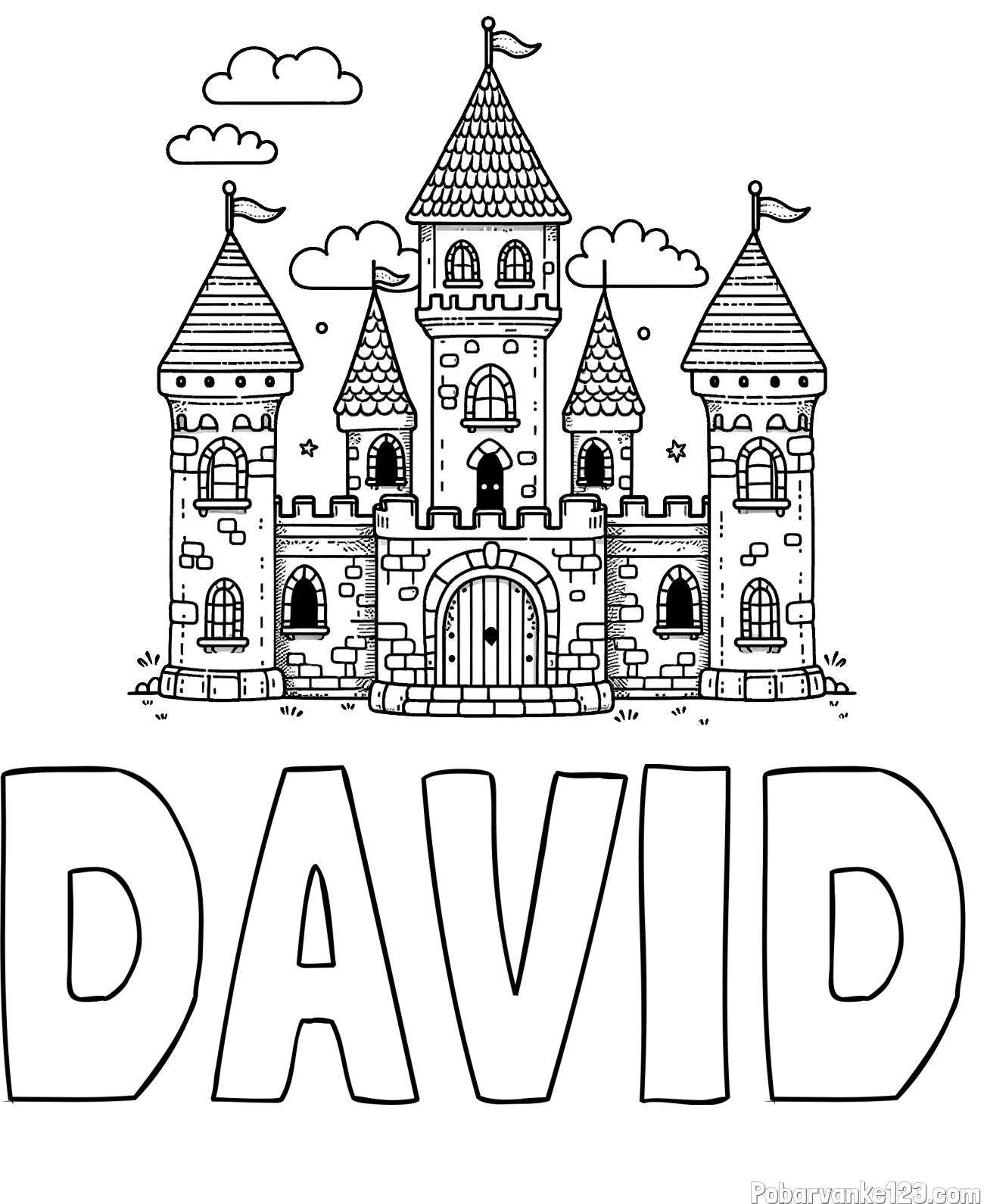 Pobarvanka imena DAVID in pobarvnaka velikega gradu