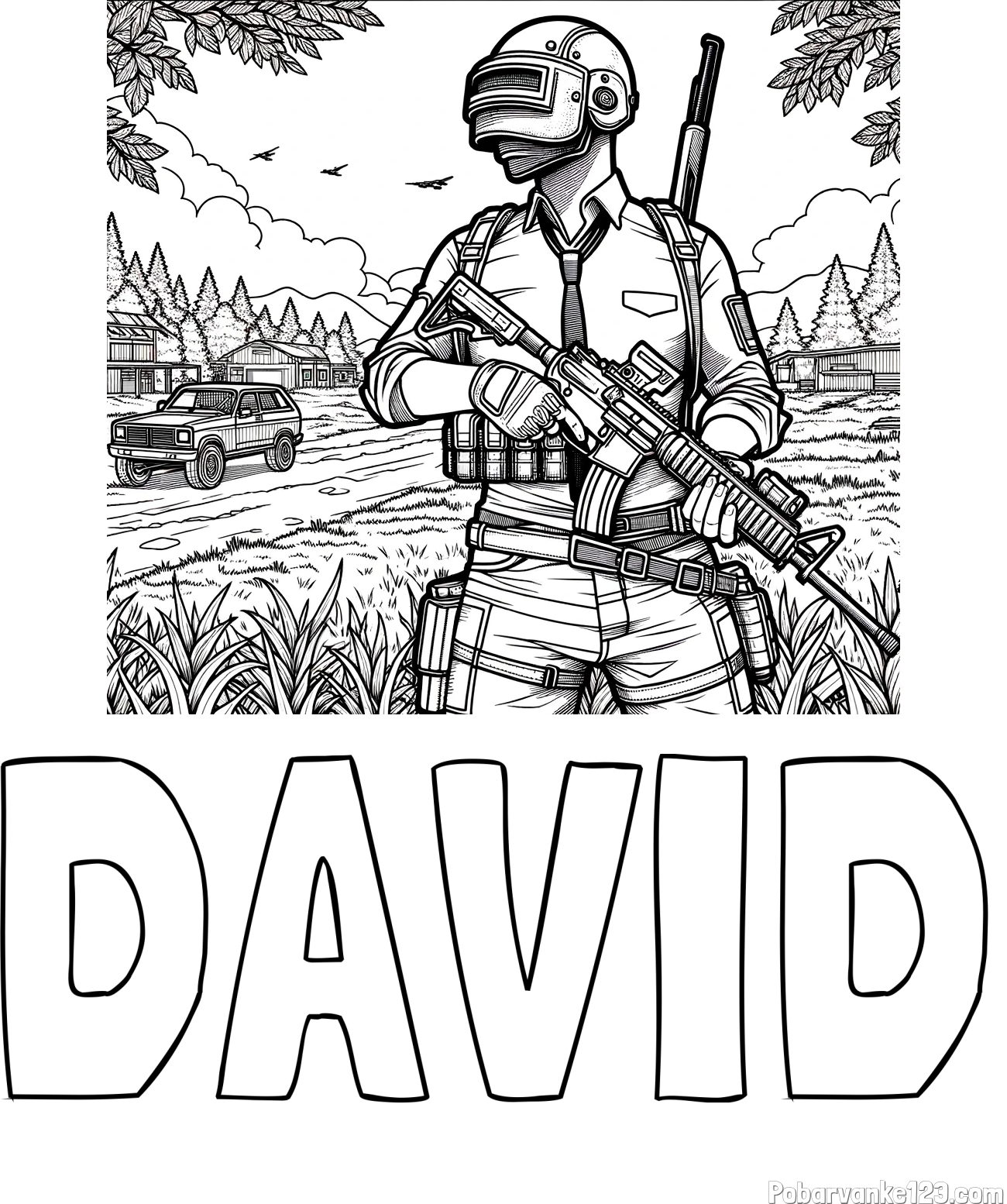 Pobarvanka imena DAVID in PUB pobarvanka bojišča ter osrednjega lika