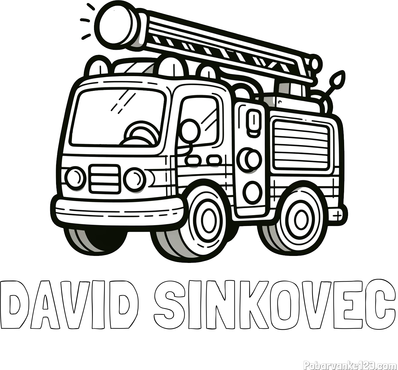 Pobarvanka imena DAVID ŠINKOVEC in otroška pobarvanka preprostega gasilskega avta