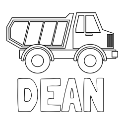 Online izdelana pobarvanka - Pobarvanka imena DEAN in otroška pobarvanka tovornjaka za prevoz smeti in drugega tovora