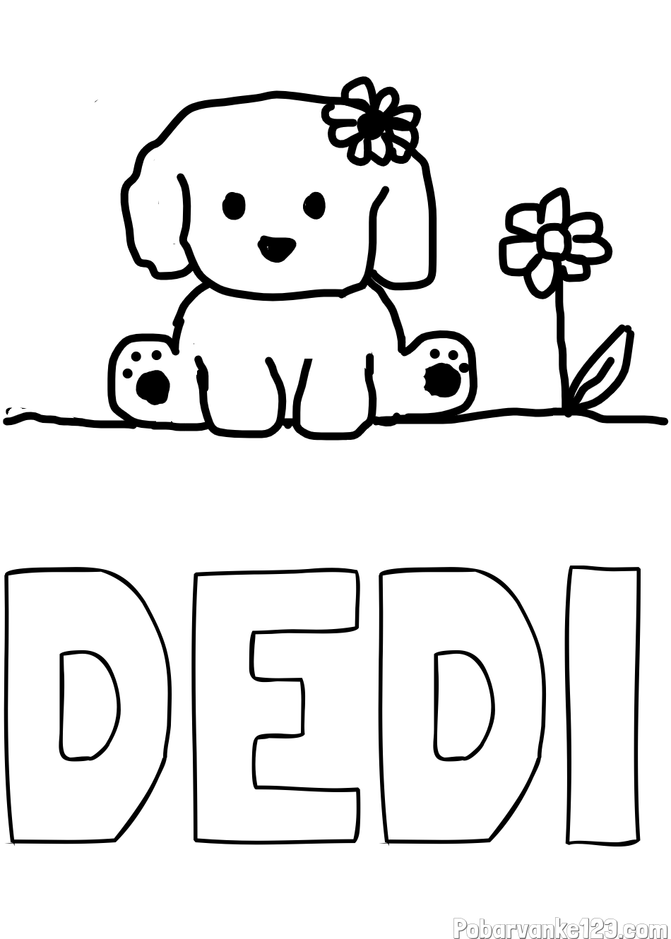 Pobarvanka imena DEDI in KUŽIKA