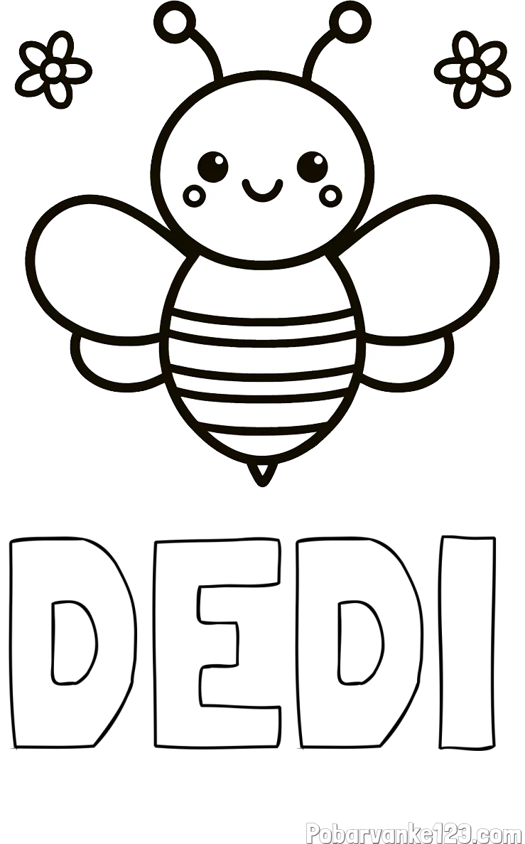 Pobarvanka imena DEDI in otroška pobarvanka čebele