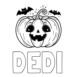 Online izdelana pobarvanka - Pobarvanka imena DEDI in pobarvanka nasmejane buče ter dveh netopirjev za noč čarovnic