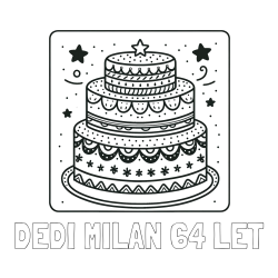 Online izdelana pobarvanka - Pobarvanka imena DEDI MILAN 64 LET in pobarvanka slastne torte