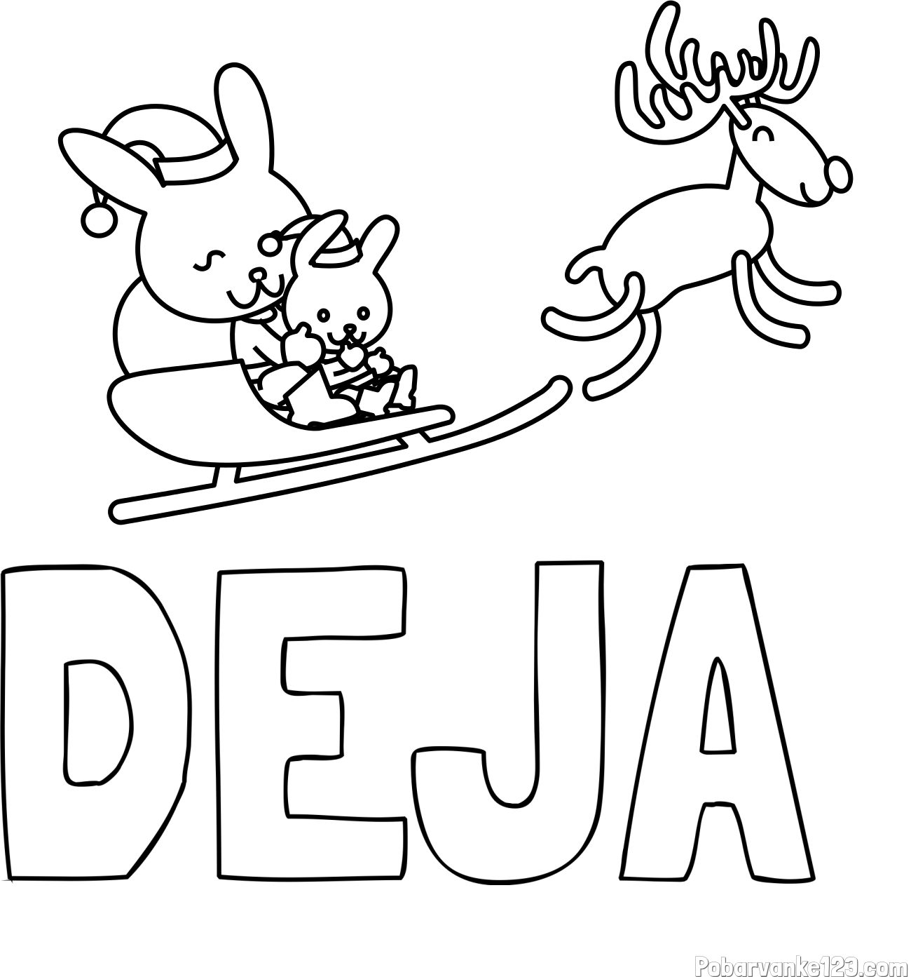 Pobarvanka imena DEJA  in božične sani