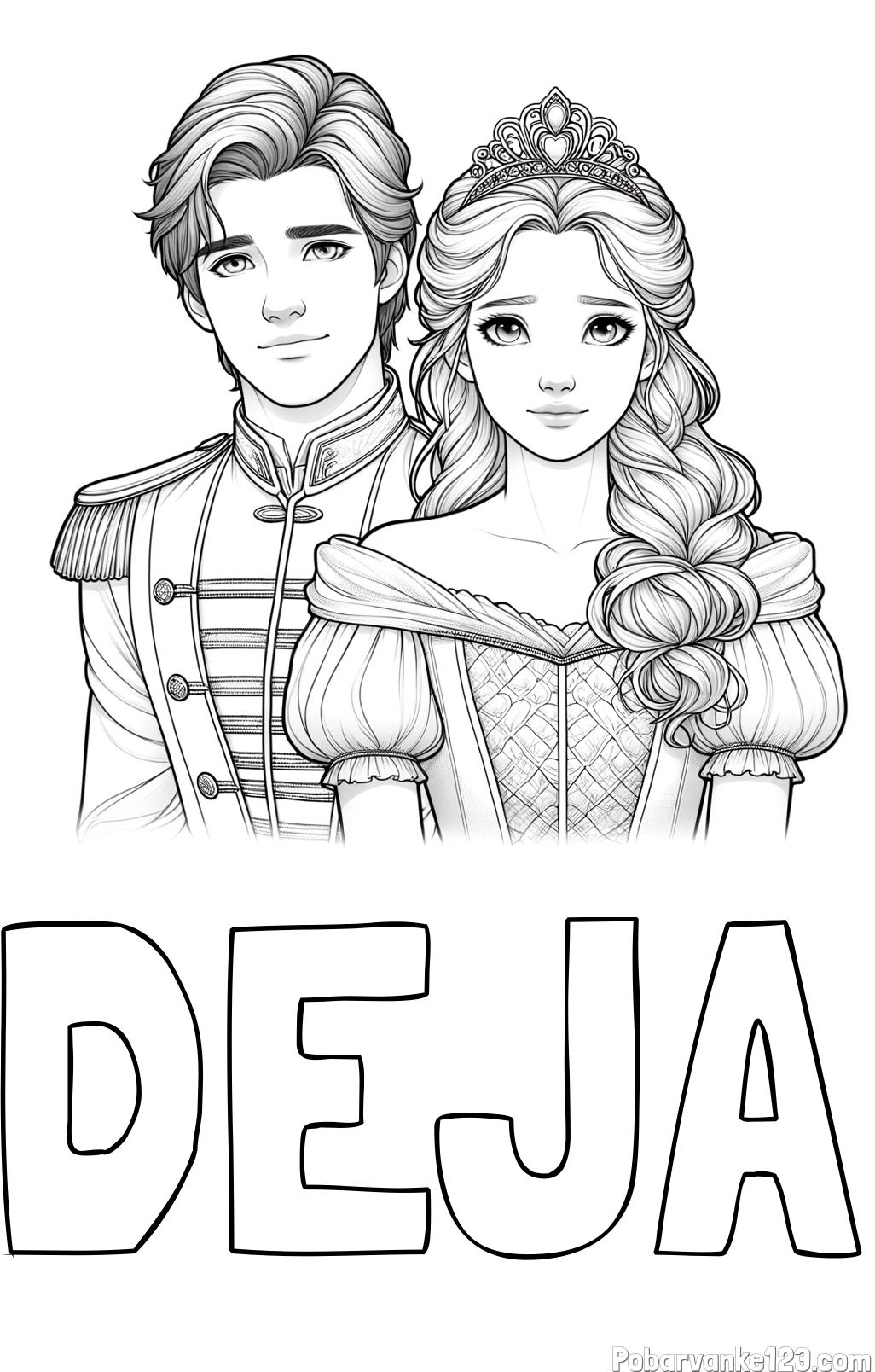 Pobarvanka imena DEJA in pobarvanka princa in princeske