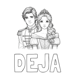 Online izdelana pobarvanka - Pobarvanka imena DEJA in pobarvanka princa in princeske