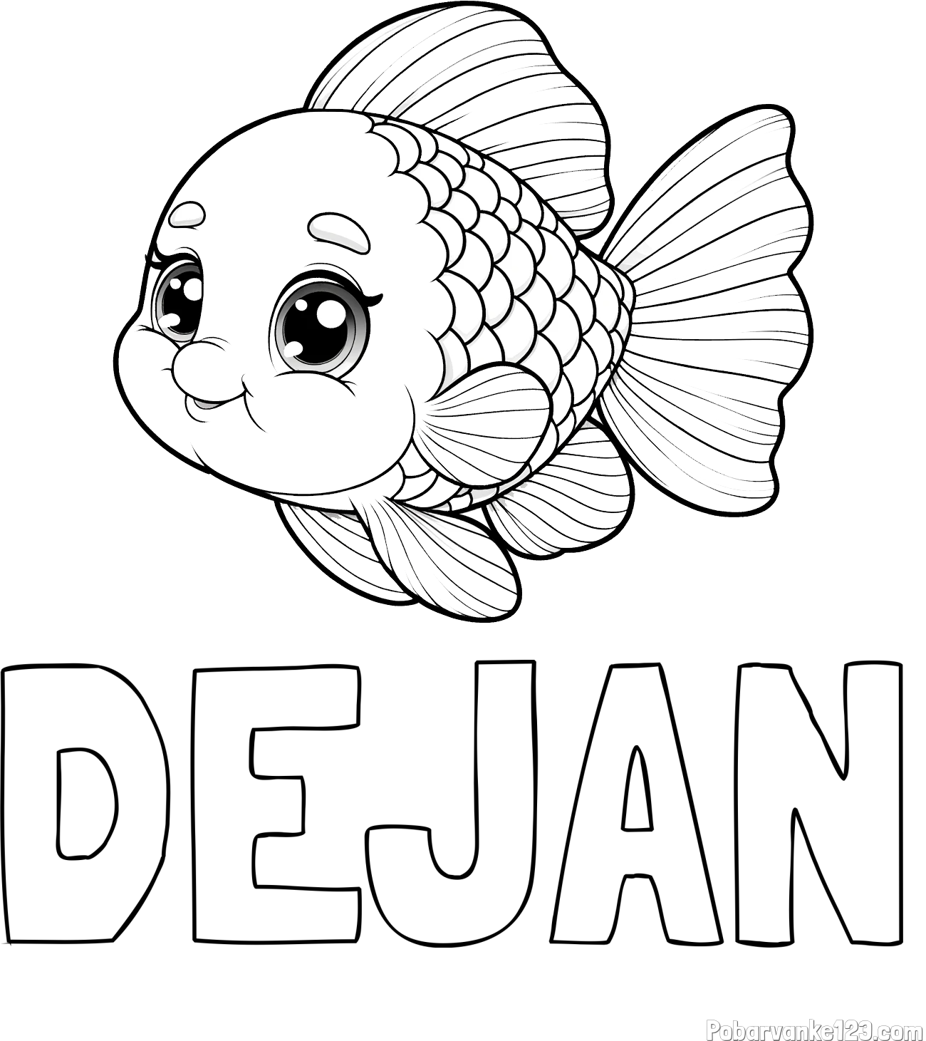 Pobarvanka imena DEJAN in ljubka pobarvanka starejše ribe