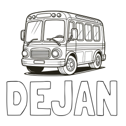 Online izdelana pobarvanka - Pobarvanka imena DEJAN in pobarvanka avtobusa, ki zavija v desno