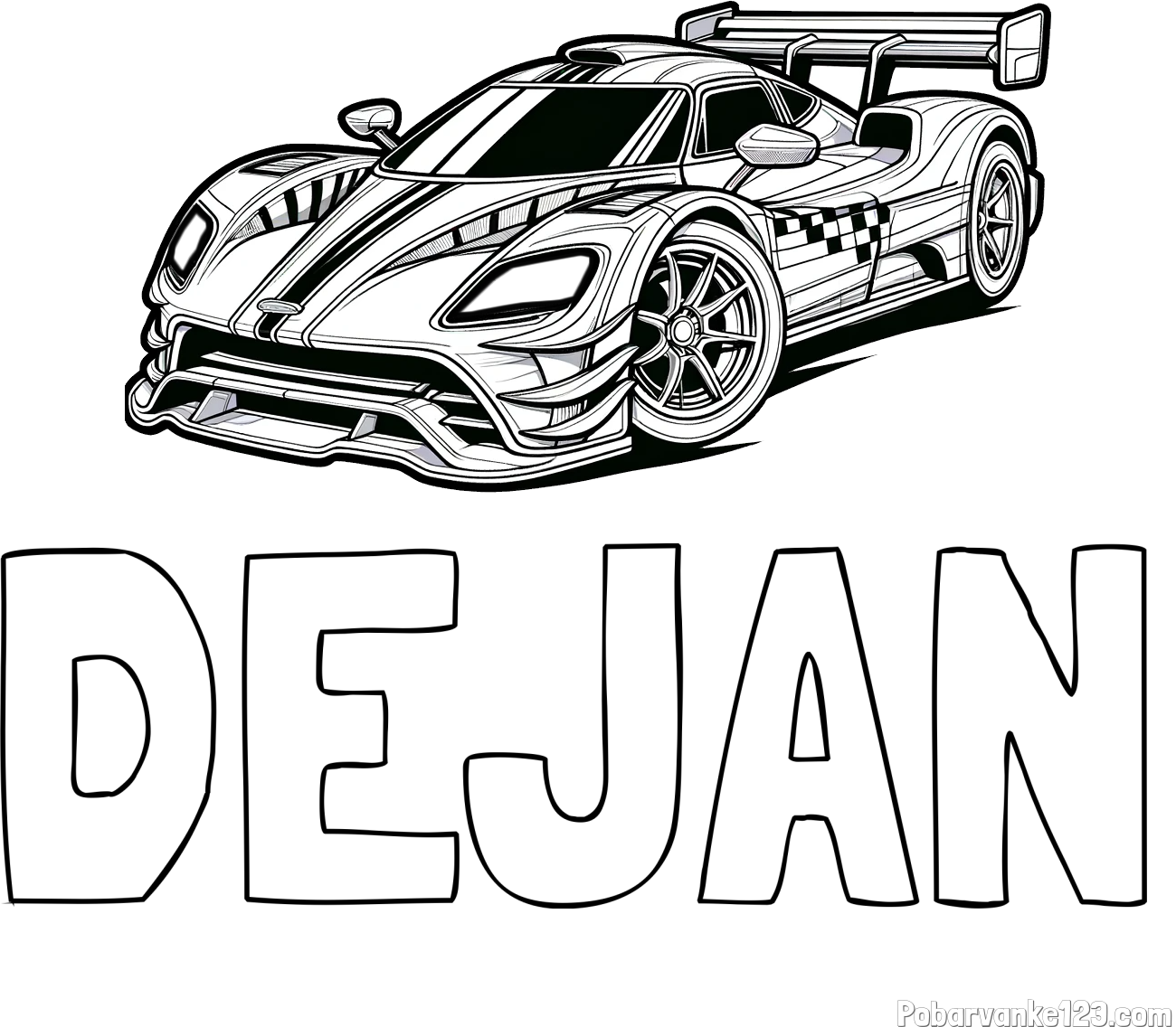 Pobarvanka imena DEJAN in pobarvanka modernega športnega avtomobila