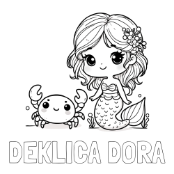 Online izdelana pobarvanka - Pobarvanka imena DEKLICA DORA in pobarvanka ljubke morske deklice in veselega raka
