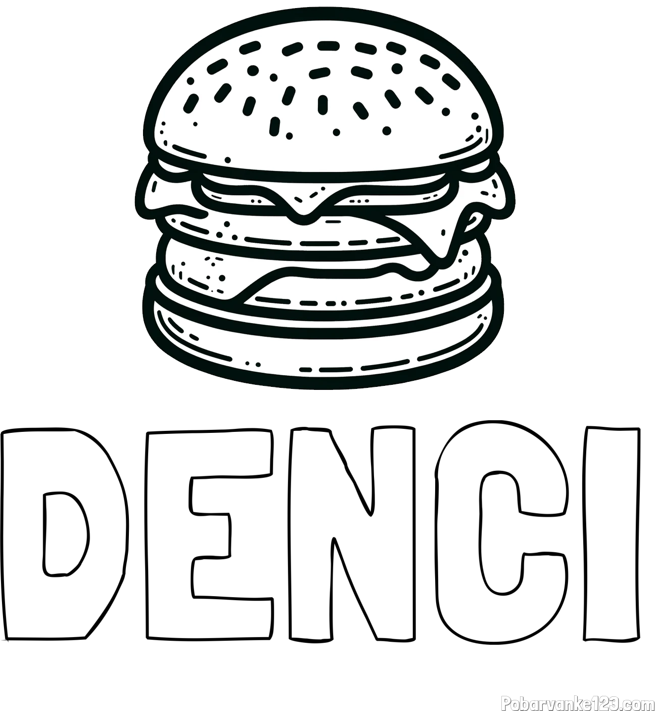 Pobarvanka imena DENČI in preprosta pobarvanka hamburgerja
