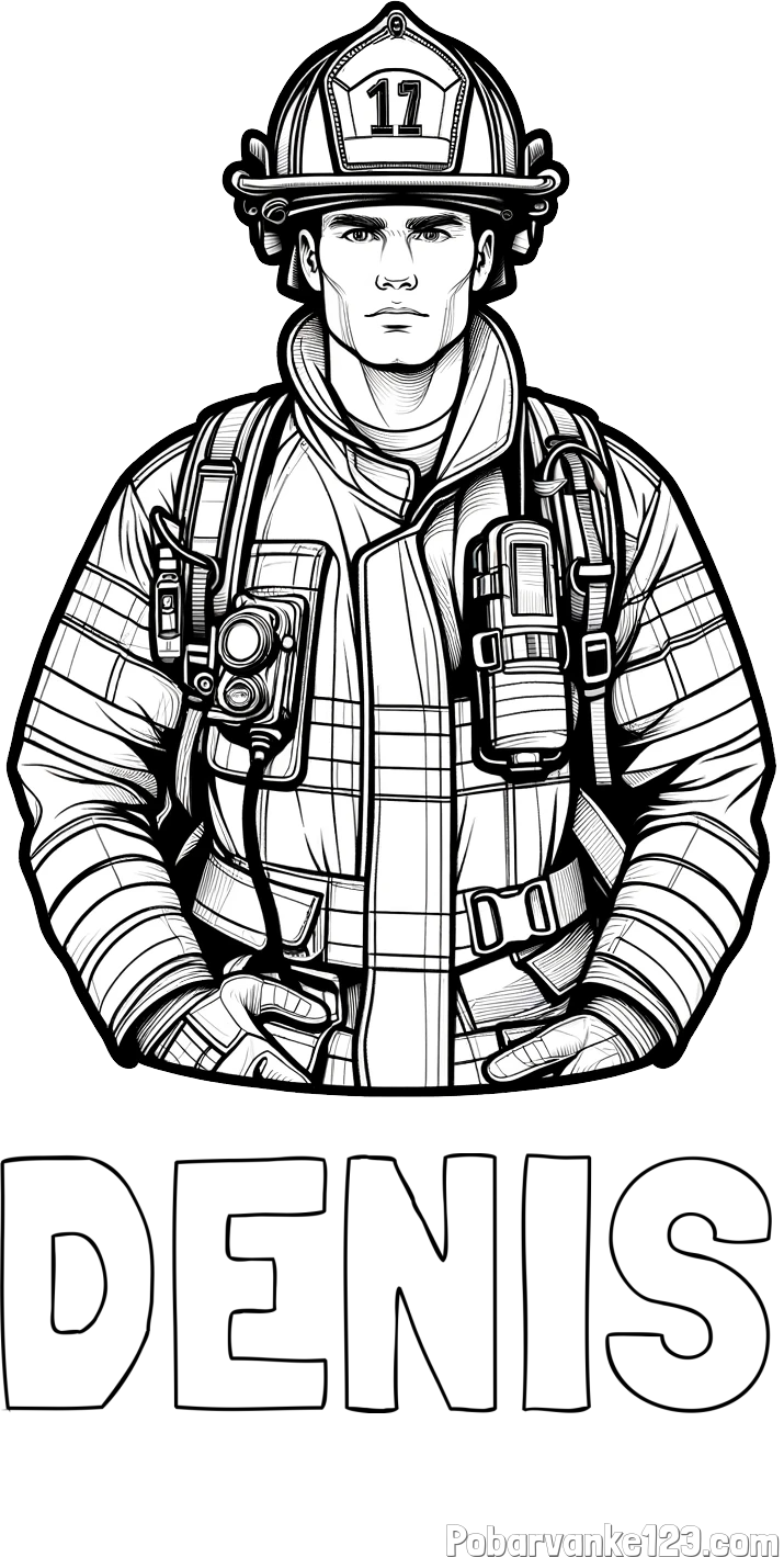 Pobarvanka imena DENIS in pobarvanka gasilca (realistična)
