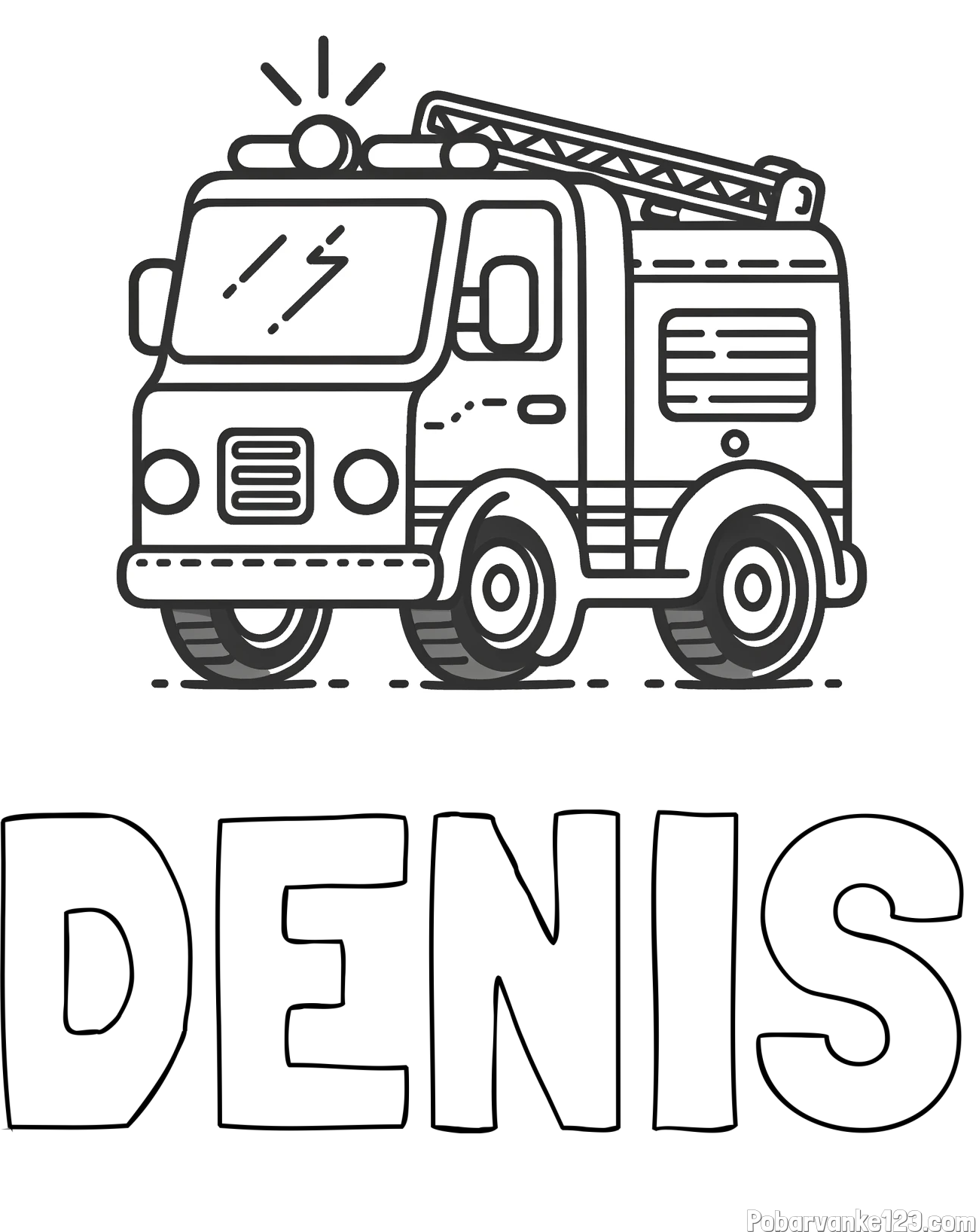 Pobarvanka imena DENIS in pobarvanka gasilskega avta z vklopljeno sireno