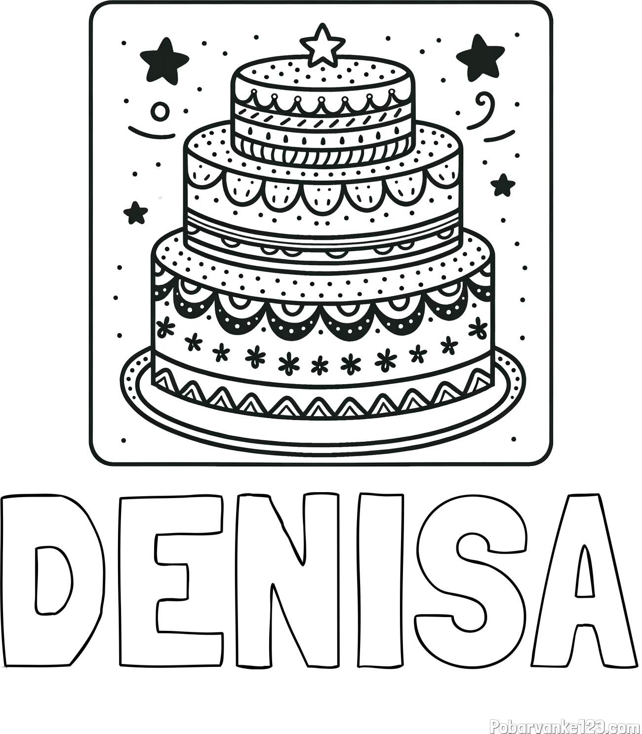 Pobarvanka imena DENISA in pobarvanka slastne torte