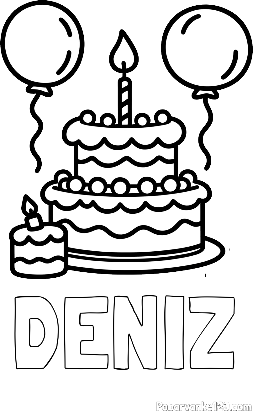 Pobarvanka imena DENIZ in pobarvanka velike rojstnodnevne torte