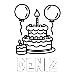 Online izdelana pobarvanka - Pobarvanka imena DENIZ in pobarvanka velike rojstnodnevne torte