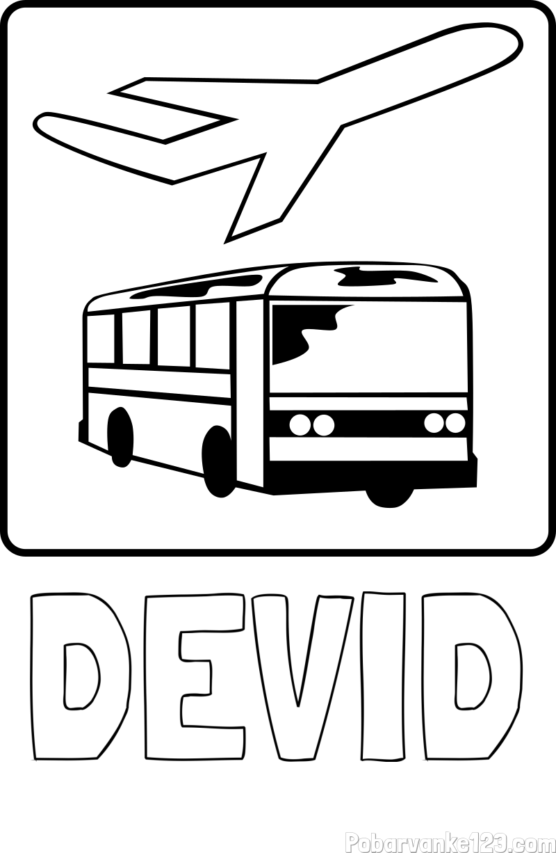 Pobarvanka imena DEVID in avtobus in letalo