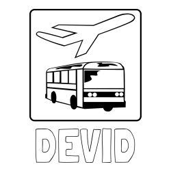 Online izdelana pobarvanka - Pobarvanka imena DEVID in avtobus in letalo