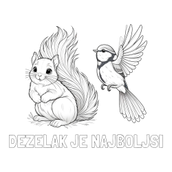 Pobarvanka imena DEŽELAK JE NAJBOLJŠI in pobarvanka veverice in ptičke