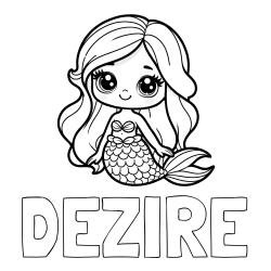 Online izdelana pobarvanka - Pobarvanka imena DEZIRE in pobarvanka prikupne morske deklice