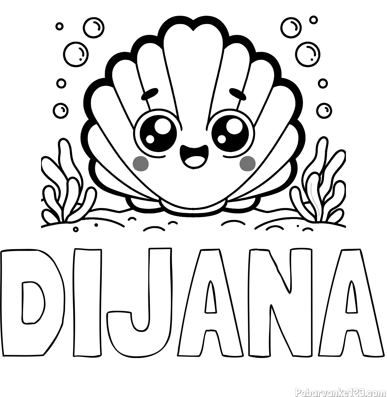 Pobarvanka imena DIJANA in pobarvanka nasmejane školjke