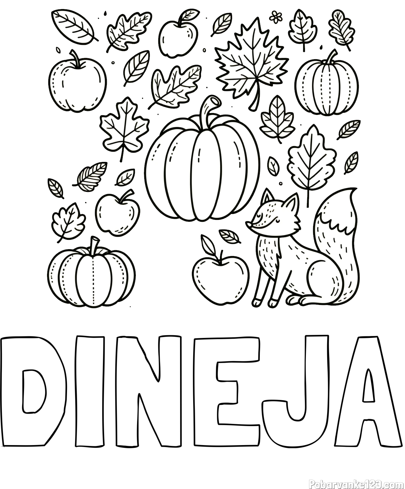 Pobarvanka imena DINEJA in pobarvanka z motivom jeseni