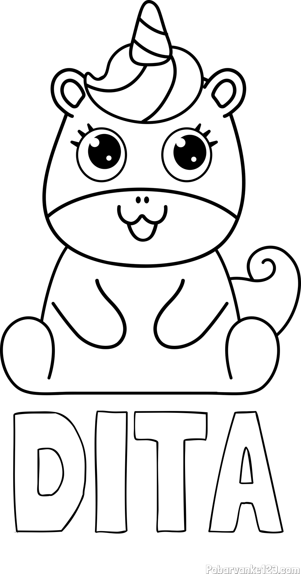 Pobarvanka imena DITA in pobarvanka čudovitega samoroga Unicorn