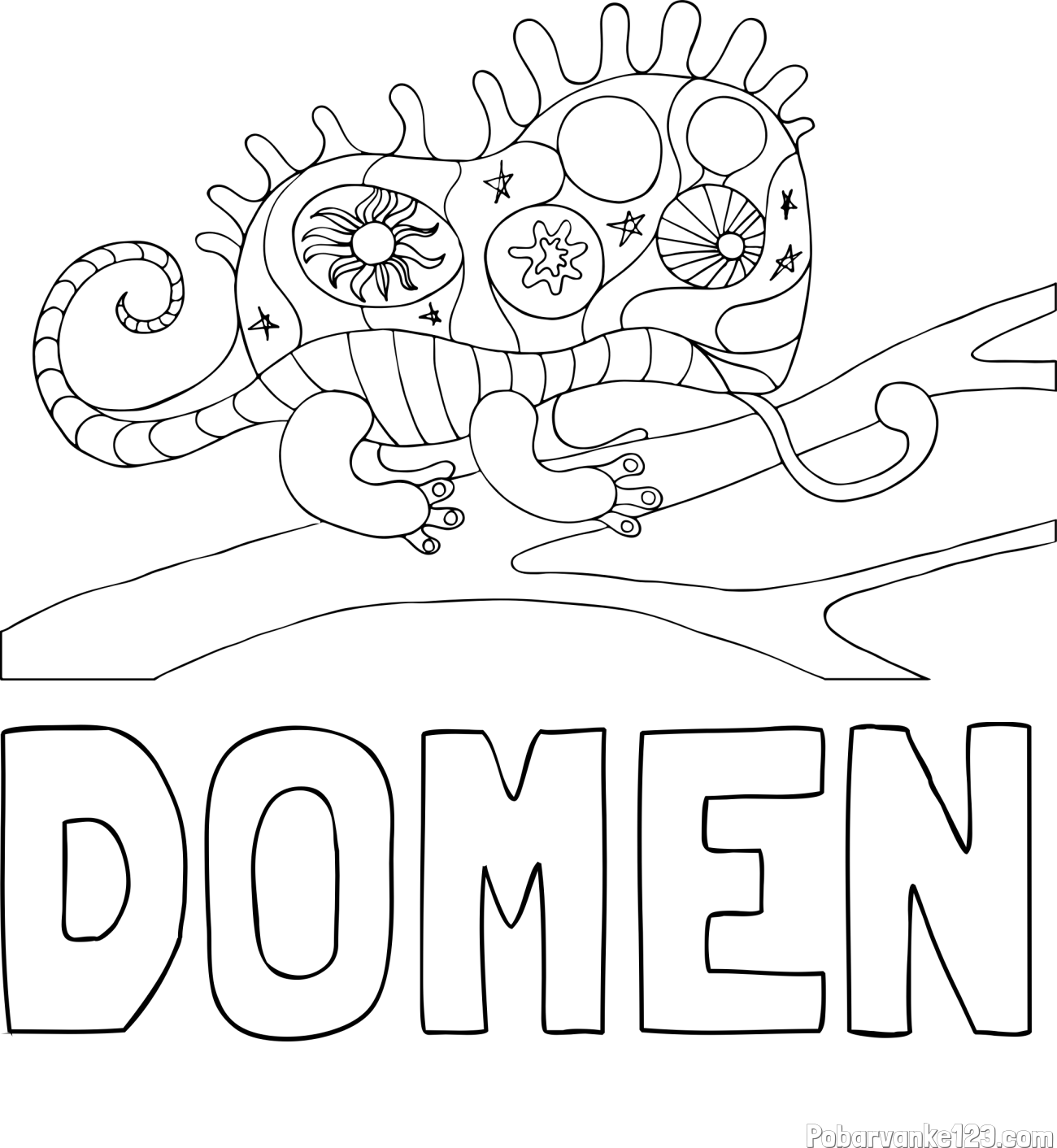 Pobarvanka imena DOMEN in pobarvanka kameleona  mandale