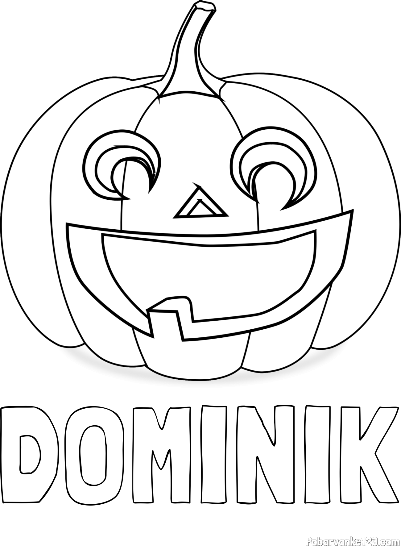 Pobarvanka imena DOMINIK in pobarvanka nasmejane buče za noč čarovnic