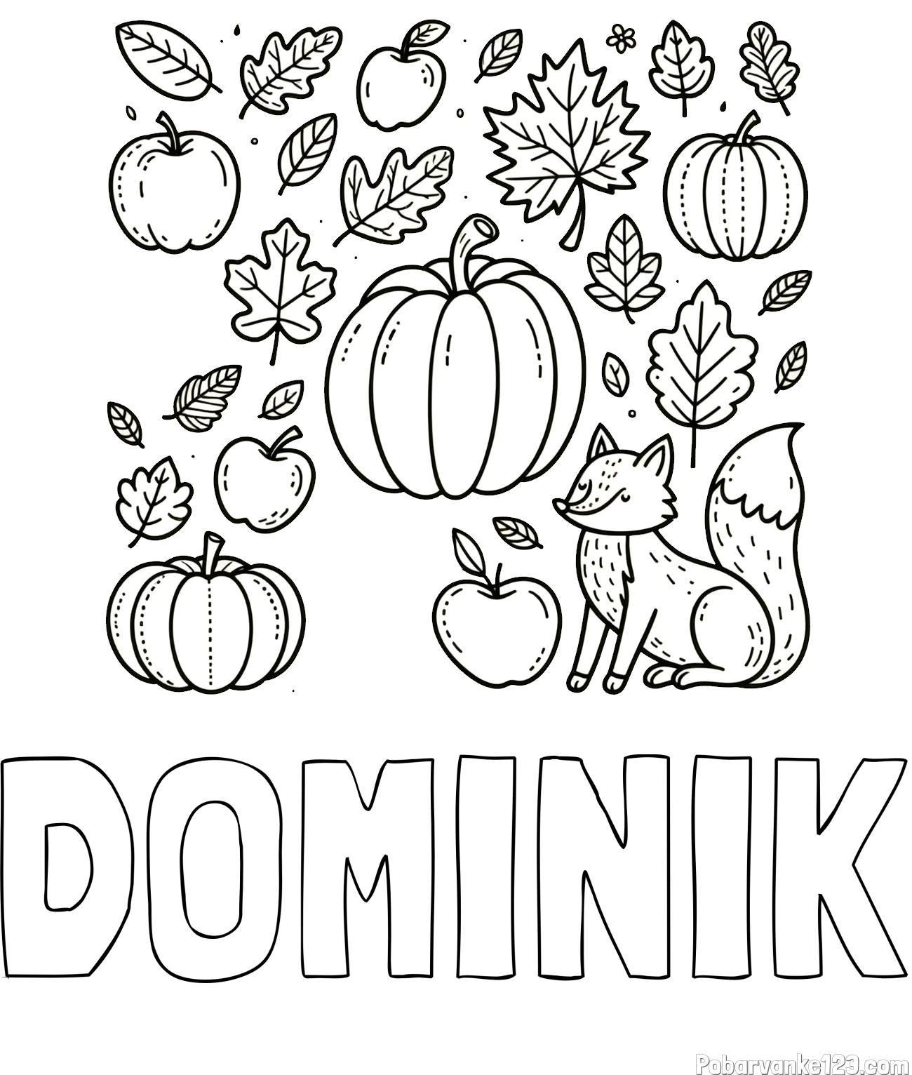 Pobarvanka imena DOMINIK in pobarvanka z motivom jeseni