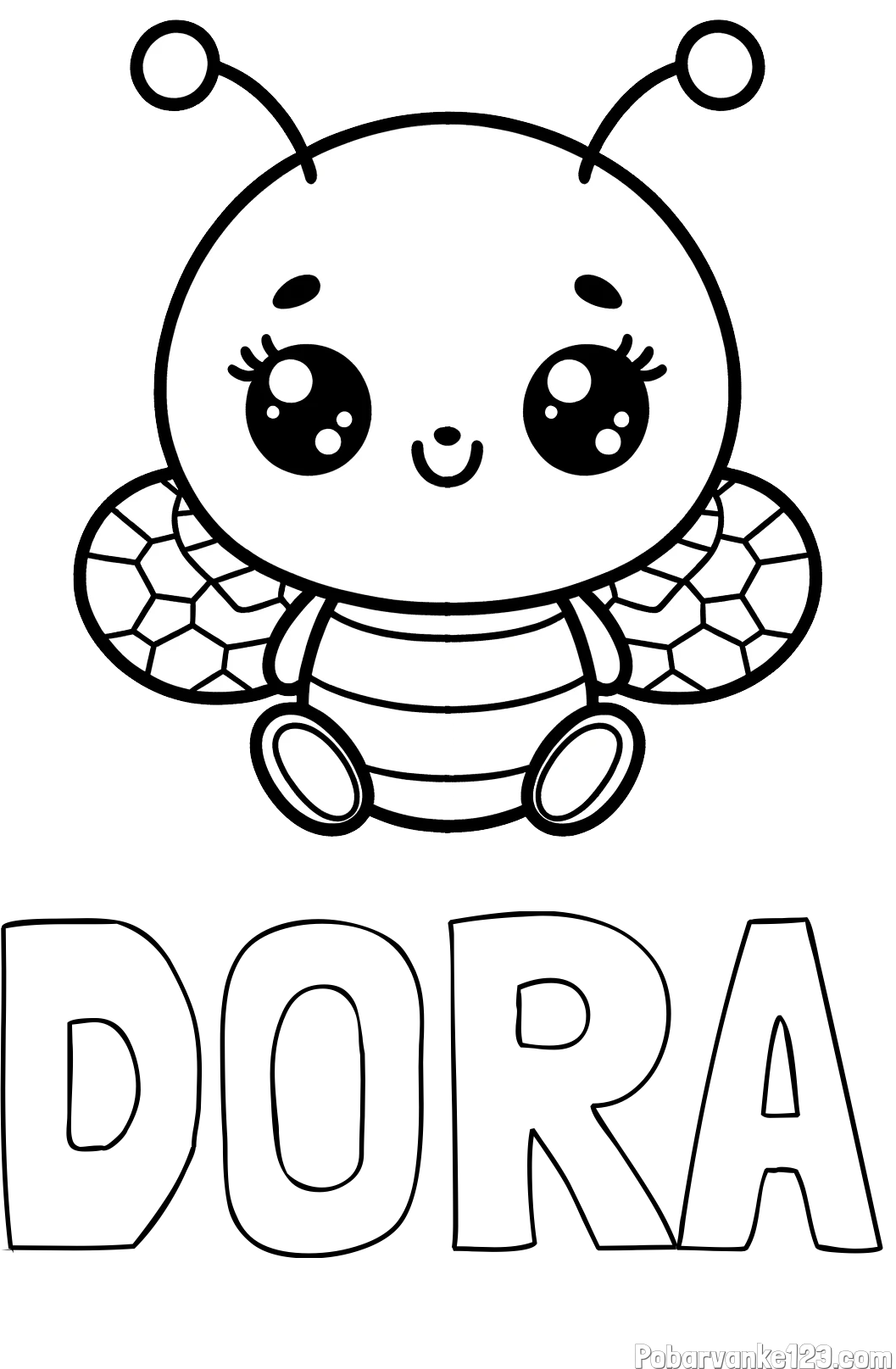 Pobarvanka imena DORA in otroška pobarvanka ljubke čebele