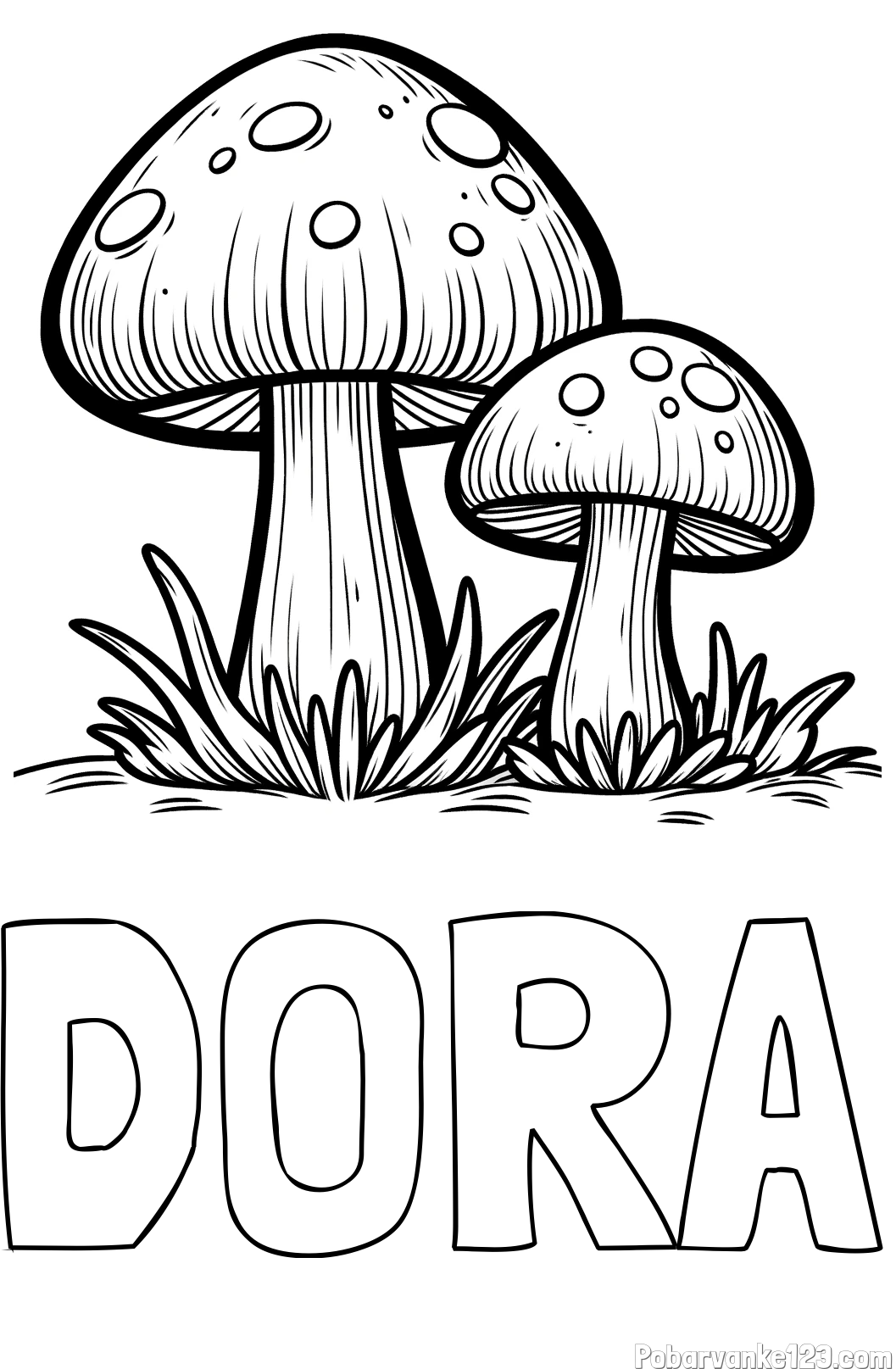 Pobarvanka imena DORA in pobarvanka dveh gob