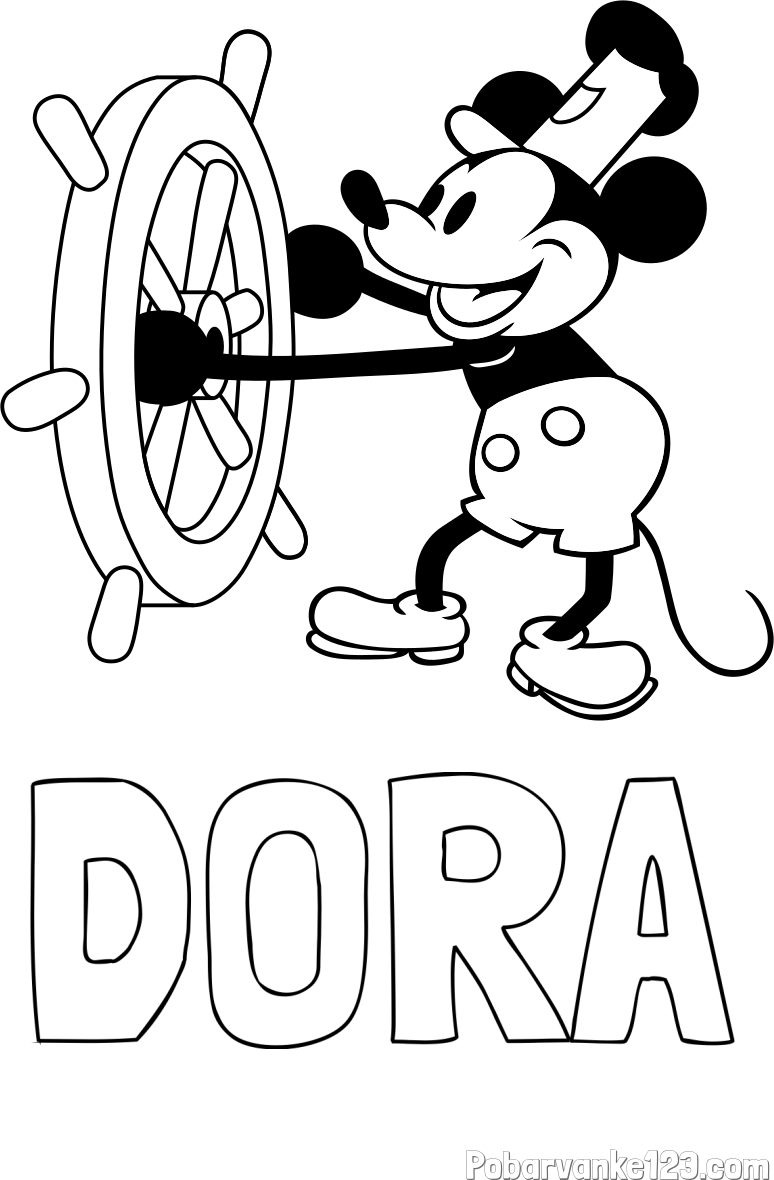 Pobarvanka imena DORA in pobarvanka Miki Miške (Mickey Mouse)